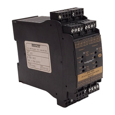 Used API APD 4393 DC to DC Isolated Signal Splitter Transmitter, 4-20mA I/O, DIN Rail