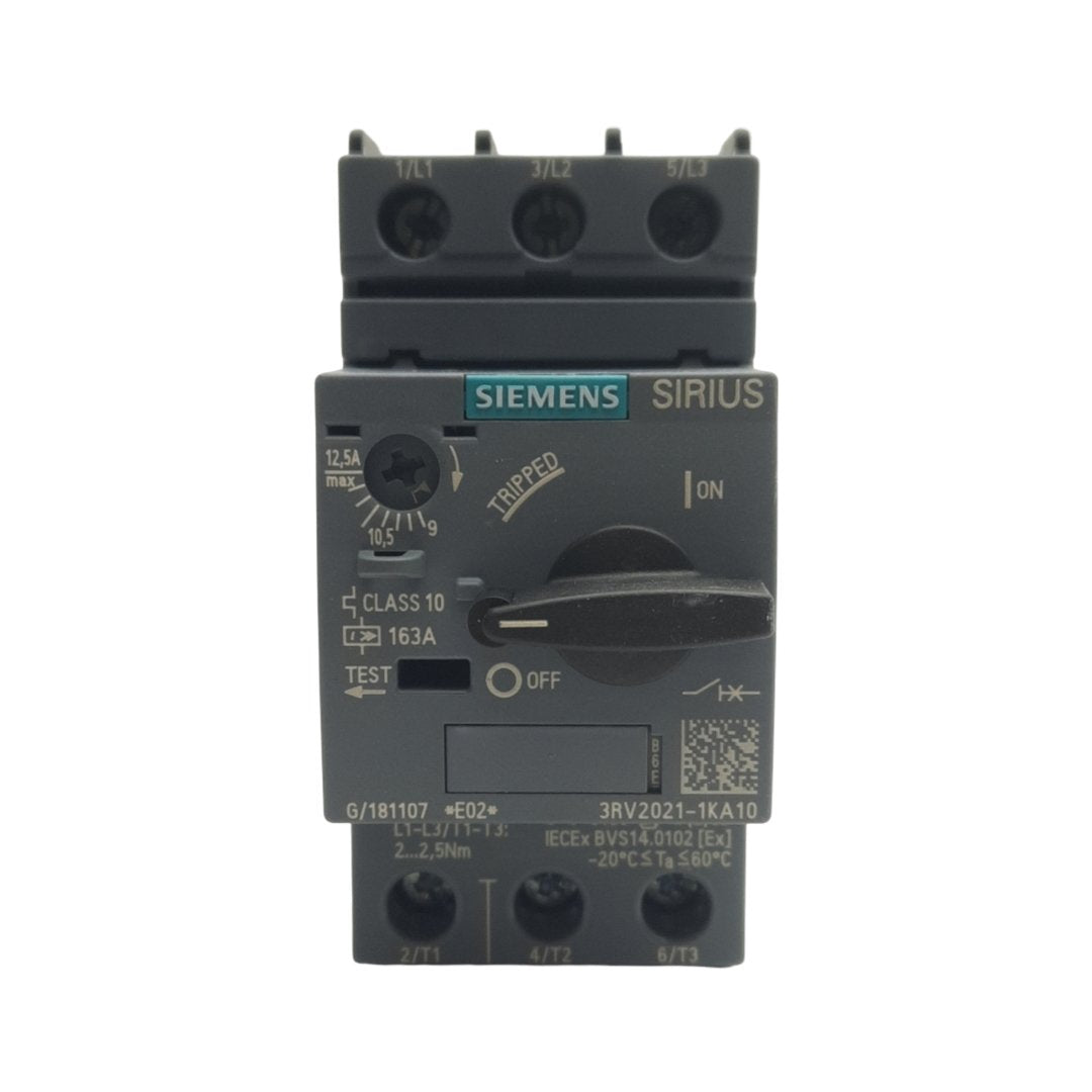 New SIEMENS 3RV2021-1KA10 Circuit Breaker Size S0, 3 Pole, 35mm DIN, Current 9-12.5A