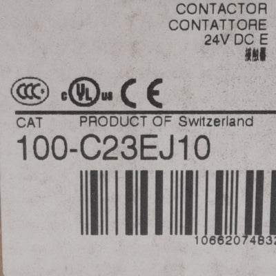 New Allen Bradley 100-C23EJ10 Contactor, 3-Pole + 1N.O., 23A 600VAC, 24VDC Coil