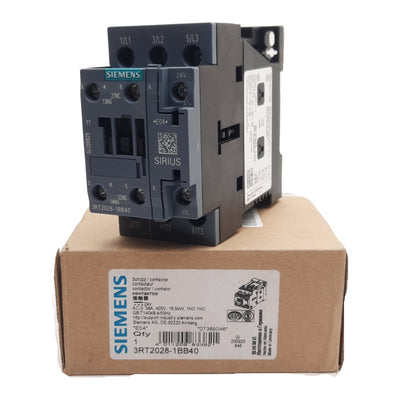 New Siemens 3RT2028-1BB40 Power Contactor, 3-Pole 1NO + 1NC, 38A 400VAC, 24VDC Coil