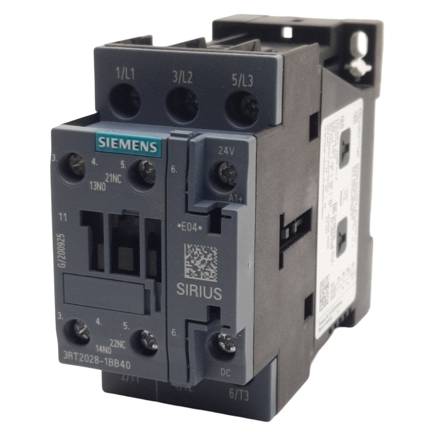 New Siemens 3RT2028-1BB40 Power Contactor, 3-Pole 1NO + 1NC, 38A 400VAC, 24VDC Coil