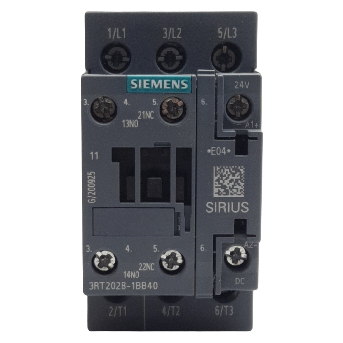 New Siemens 3RT2028-1BB40 Power Contactor, 3-Pole 1NO + 1NC, 38A 400VAC, 24VDC Coil