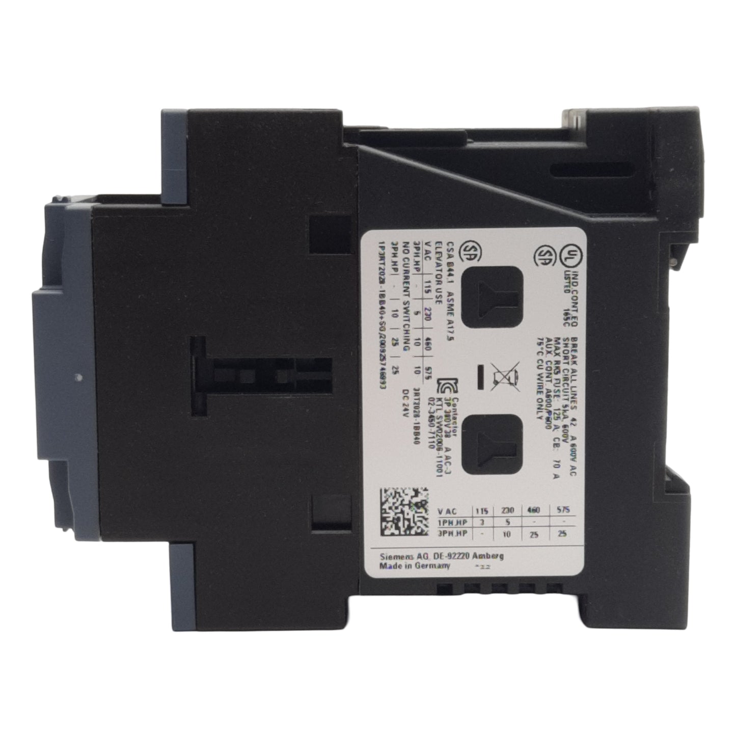 New Siemens 3RT2028-1BB40 Power Contactor, 3-Pole 1NO + 1NC, 38A 400VAC, 24VDC Coil