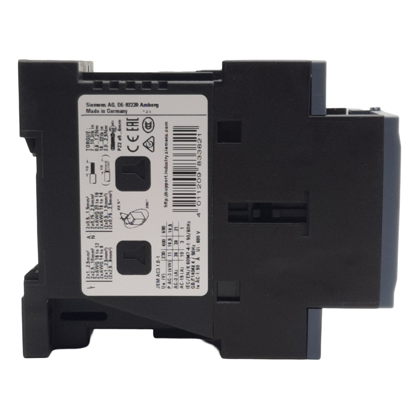 New Siemens 3RT2028-1BB40 Power Contactor, 3-Pole 1NO + 1NC, 38A 400VAC, 24VDC Coil