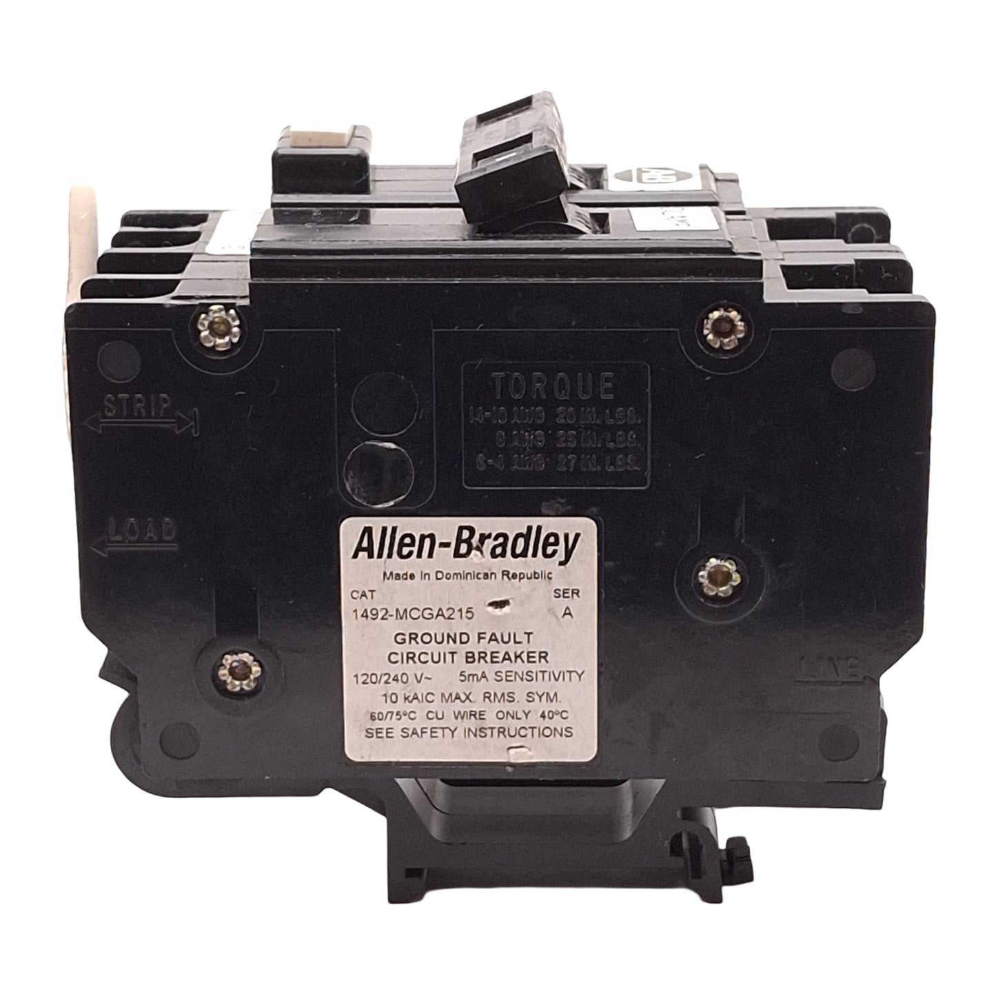 Used Allen Bradley MCGA215 Ground Sensing Circuit Breaker, 2-Pole, 15A 120/240VAC