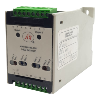 Used API API 4393 DIN DC to DC Isolated Signal Splitter Transmitter, 4-20mA In/Out