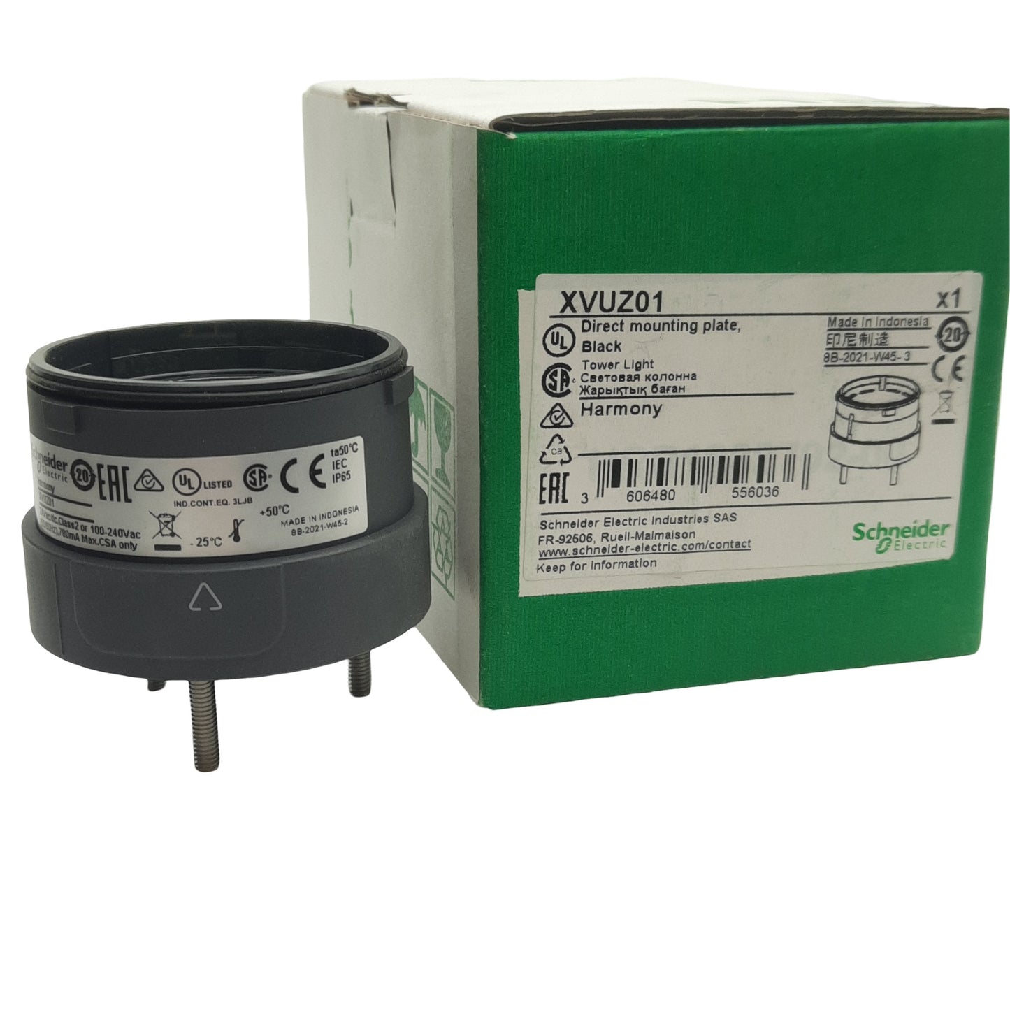 New Schneider Electric XVUZ01 Direct Mounting Plate For Towers, 60mm, 3pin, Black