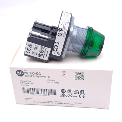 New Allen Bradley 800T-QH2G Indicator Pilot Light, ø30mm, 12-130V AC/DC, LED, Green