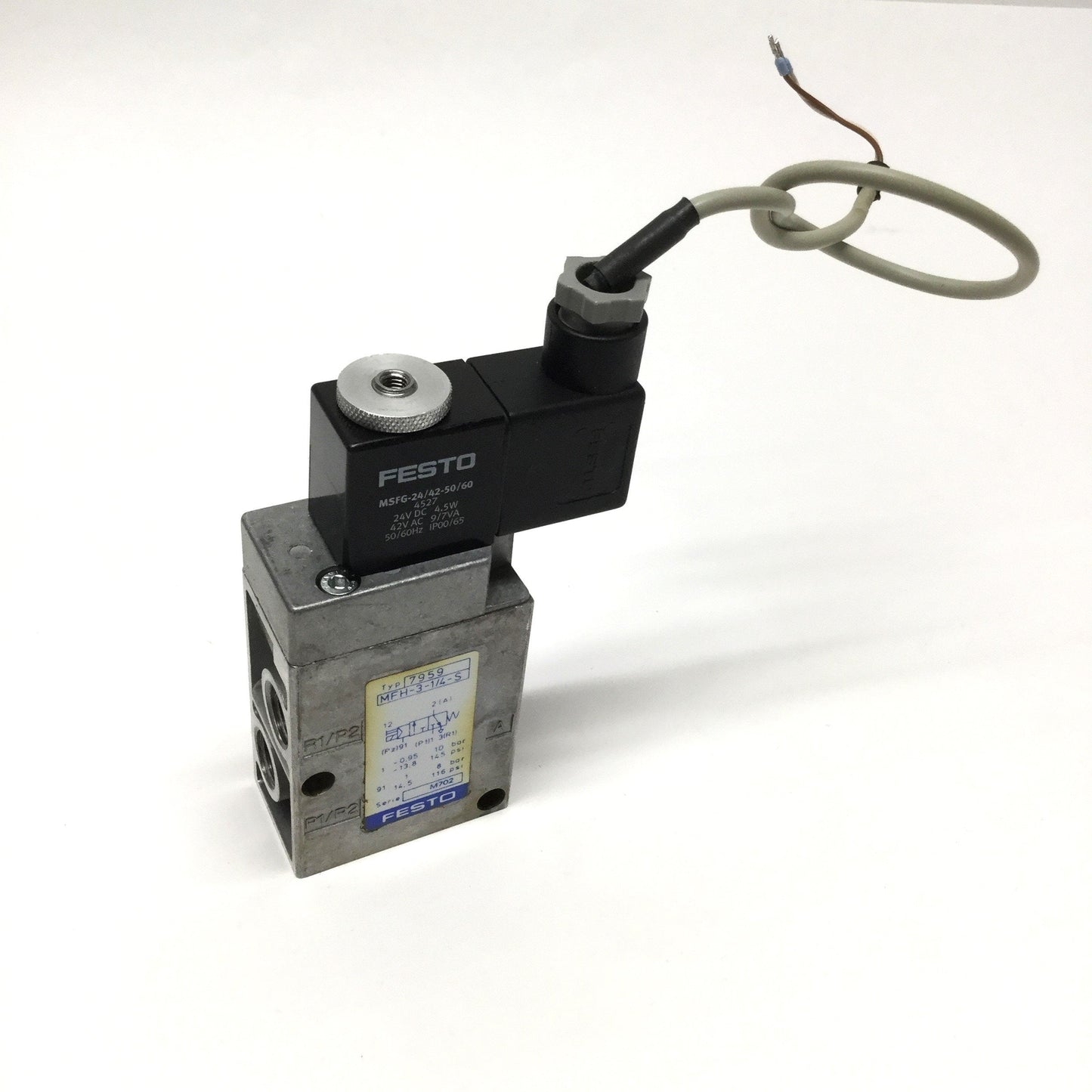 Used Festo MFH-3-1/4-S 7959 Solenoid Valve, 3-Port 2-Position, 24VDC / 42VAC Coil