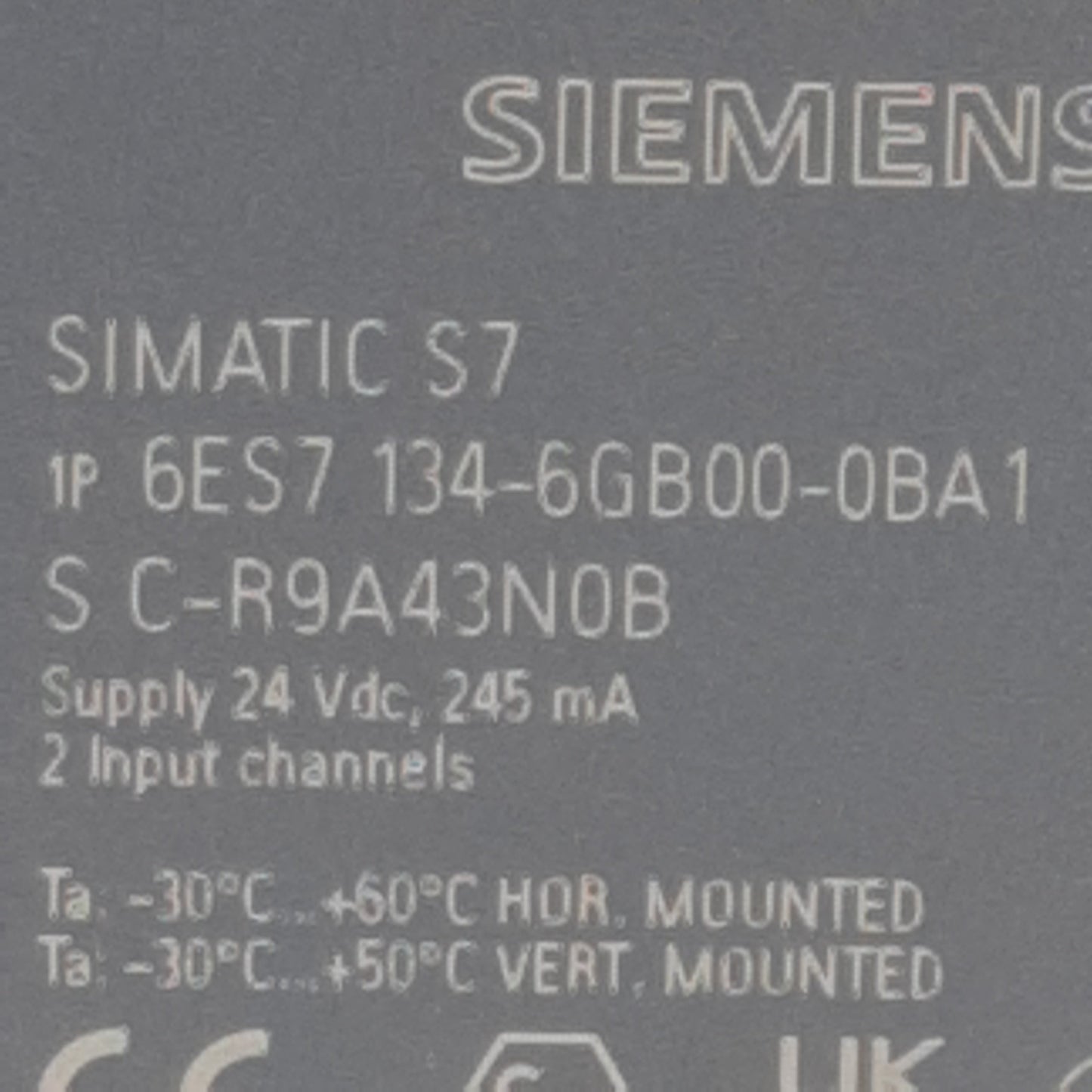 Used Siemens 6ES7 134-6GB00-0BA1 Analog Input Module, 45mA In, 16-bit, 2-Channels