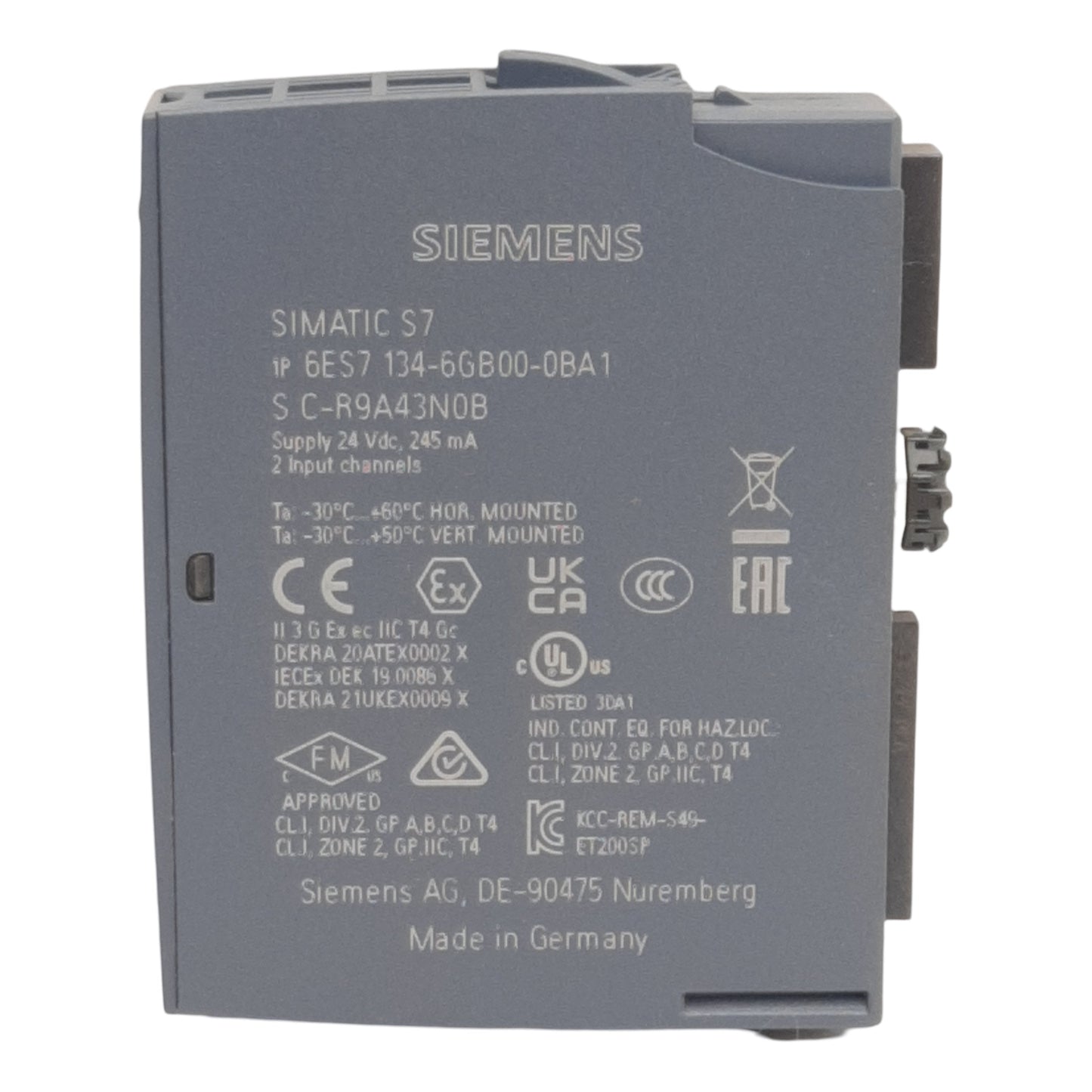 Used Siemens 6ES7 134-6GB00-0BA1 Analog Input Module, 45mA In, 16-bit, 2-Channels