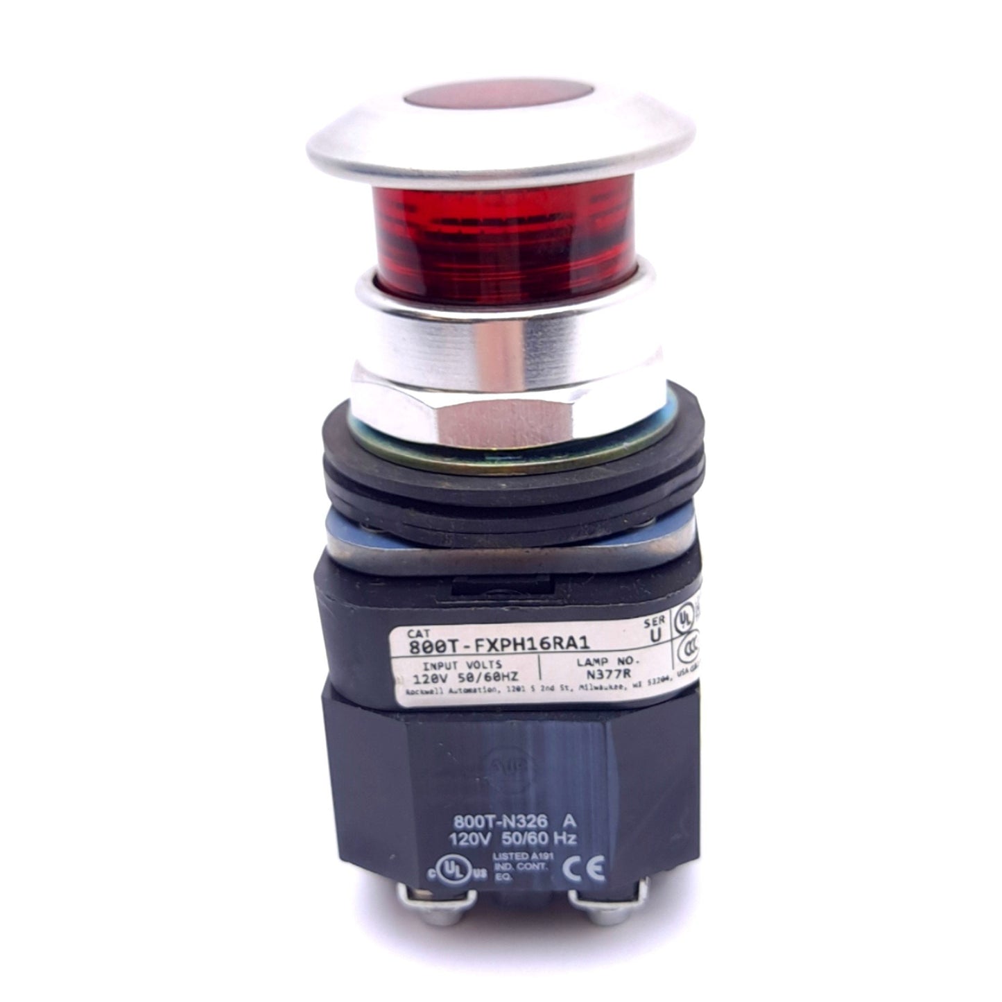 Used Allen Bradley 800T-FXPH16RA1 E-Stop Push/Pull Switch, ø30mm, 1NCLB 1NO, 120VAC