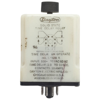 Used Dayton 5X828 Solid-State Time Delay Relay 1.0-10sec Range, 100-130VAC In, 8-Pin