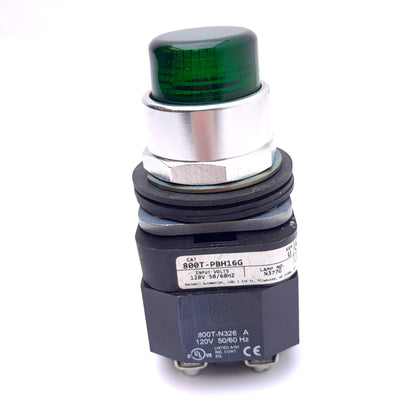 Used Allen Bradley 800T-PBH16G Green Pushbutton Switch, ø30mm, 1NC 1NO, 120VAC