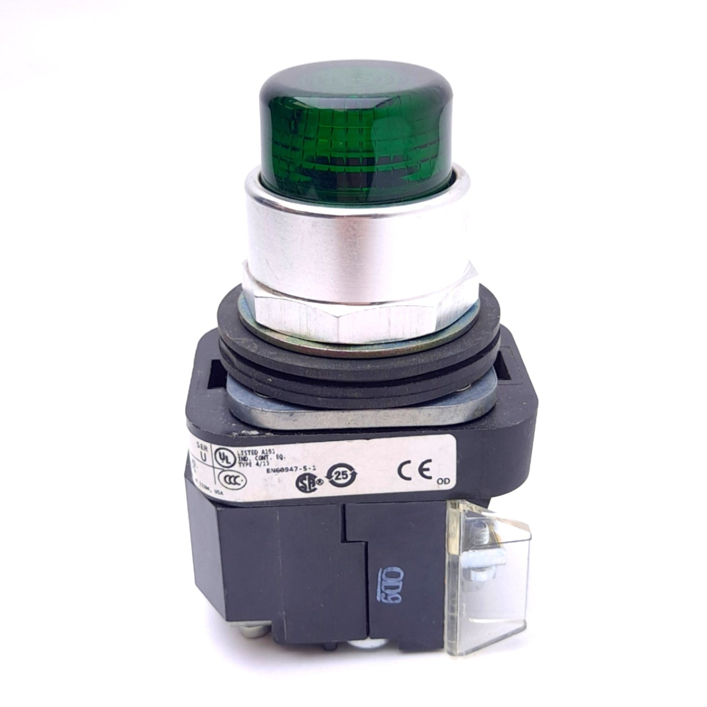 Used Allen Bradley 800T-PBH16G Green Pushbutton Switch, ø30mm, 1NC 1NO, 120VAC