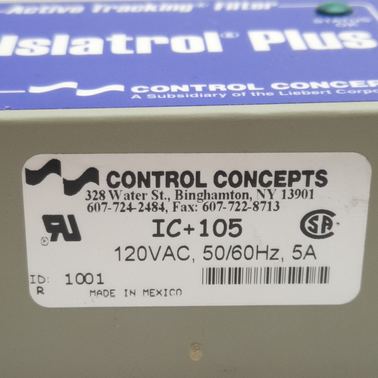 Used Control Concepts IC+105 Islatrol Plus Active Tracking Filter, 1-Phase 120VAC, 5A