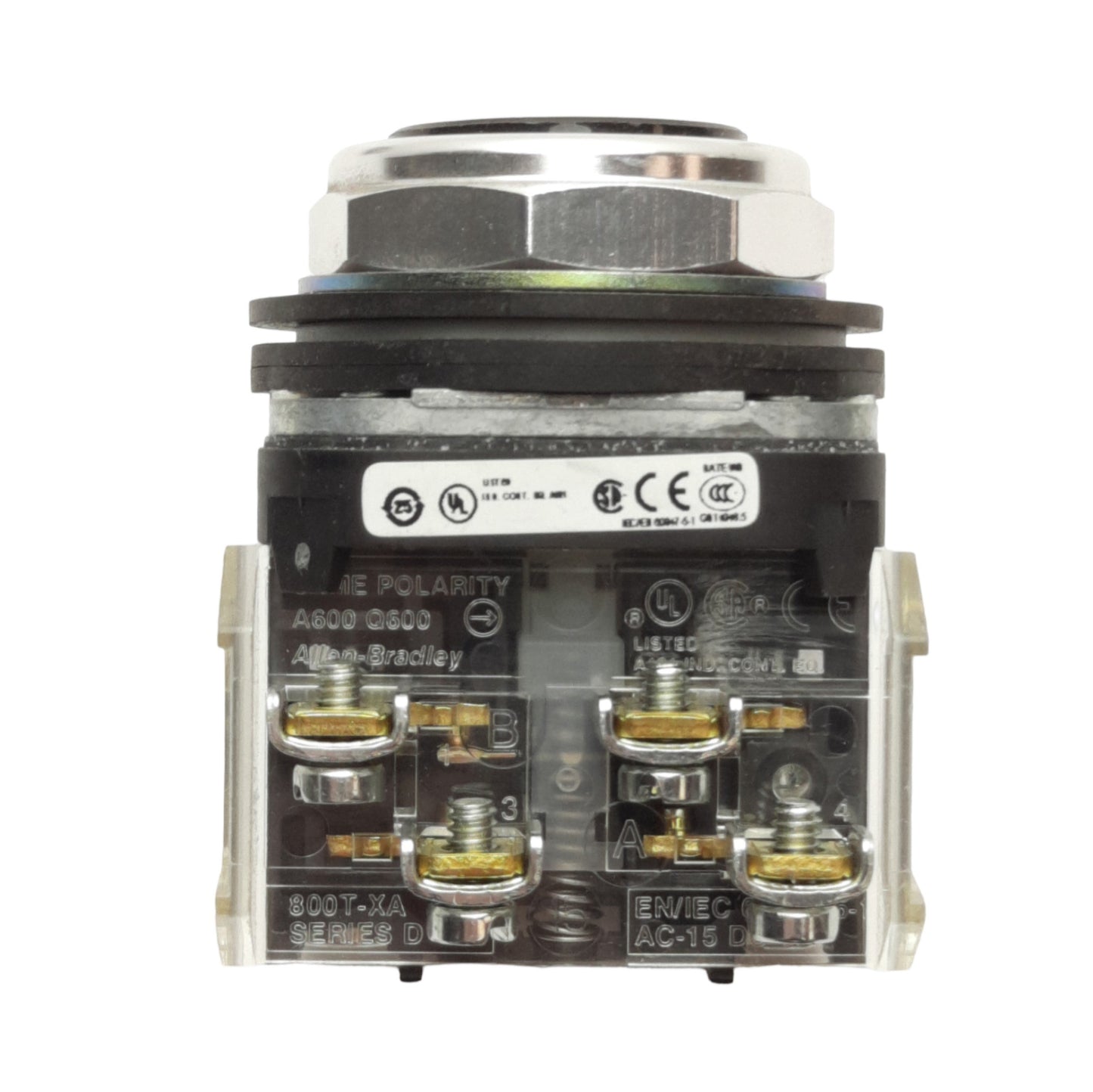 Used Allen Bradley 800T-A2A Pushbutton Switch, Flush, Black, 1NO+1NC, 30.5mm Size