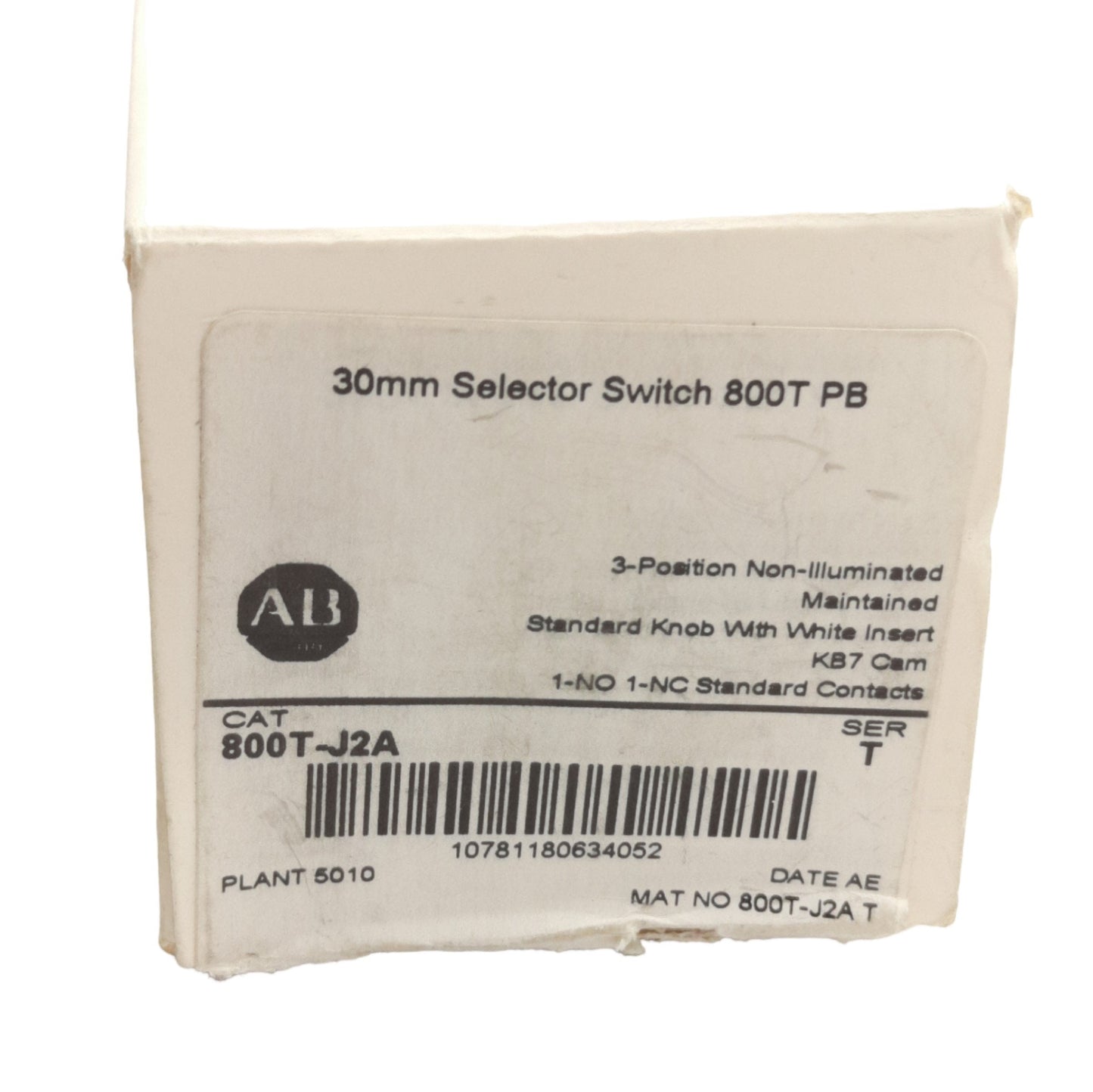 New Allen Bradley 800T-J2A Selector Switch, 3-Position Knob, 30mm, 1 N.O.- 1 N.C.