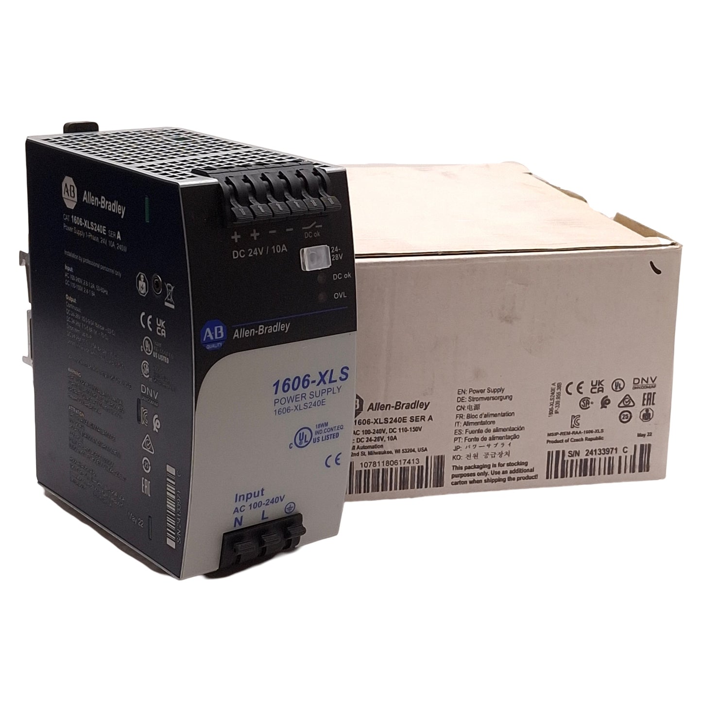 New Allen Bradley 1606-XLS240E PLC Power Supply, 240VAC/150VDC In, 24VDC Out, 400W