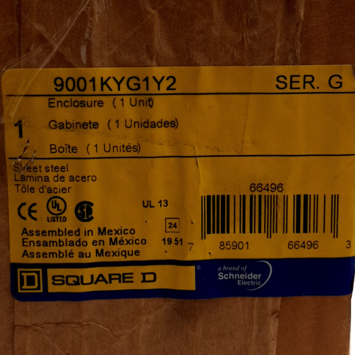 Used Square D 9001KYG1Y2 Series G E-Stop Enclosure Pushbutton, 30mm, 1NC