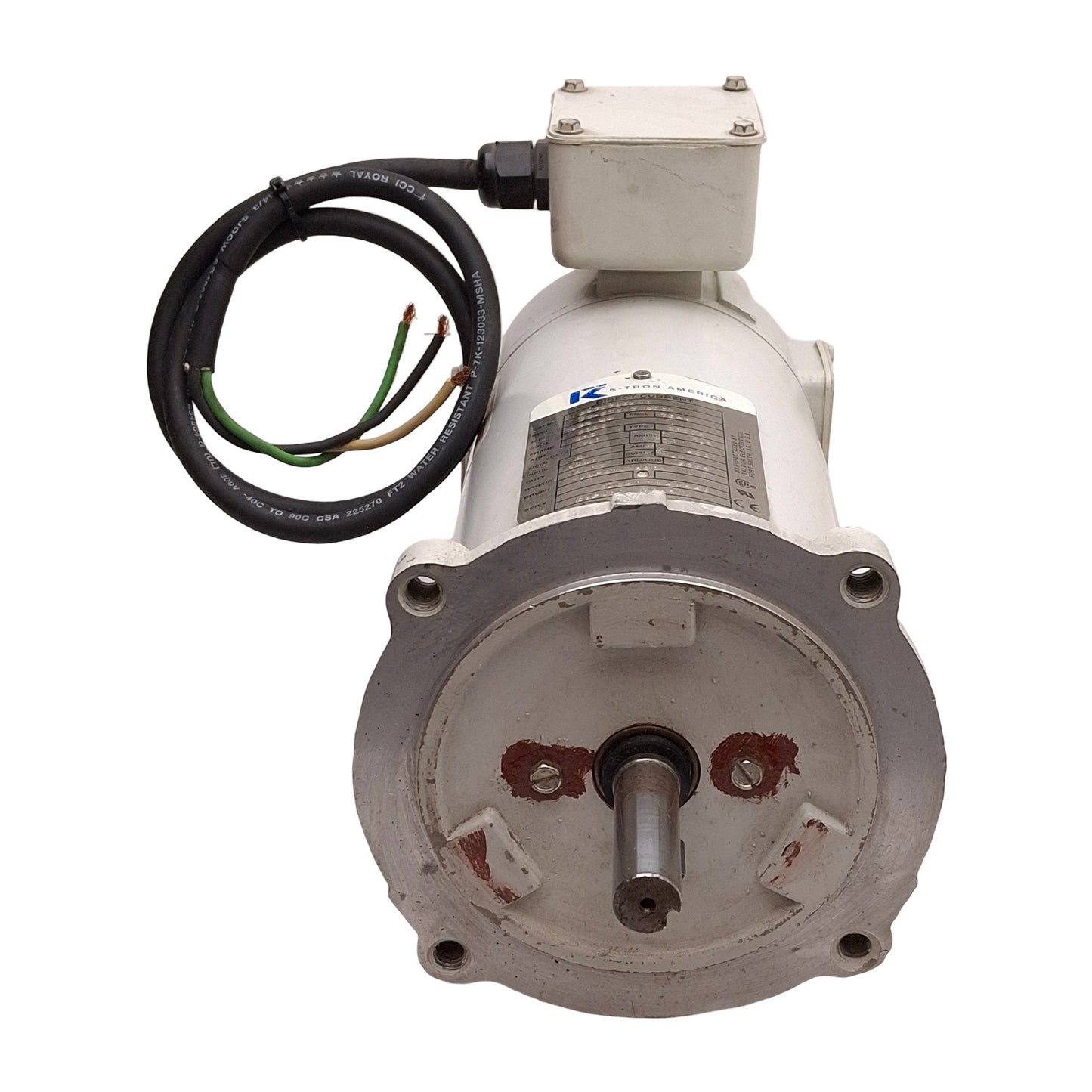 Used K-Tron 9473700610 DC Motor, 200VDC 2.5A 0.45kW, 2000RPM, ø5/8in Shaft, 56C Frame