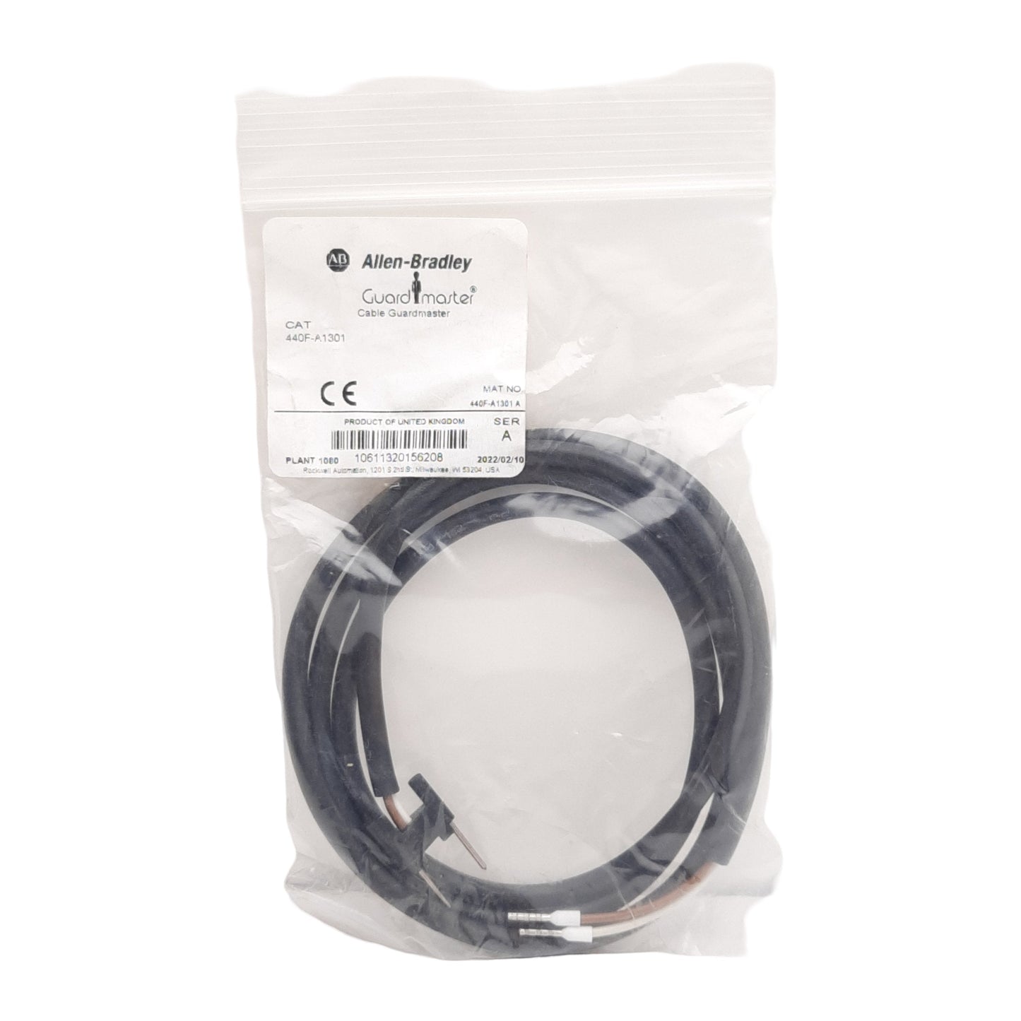New Allen Bradley 440F-A1301 Guardmaster Connector Cable, 2-Pin to 2-Wire, 1m