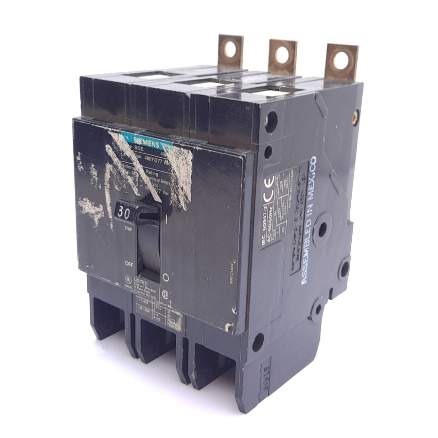 Used Siemens BQD330 Circuit Breaker, 3-Pole 30A, 480Y/277VAC, Thermal Magnetic