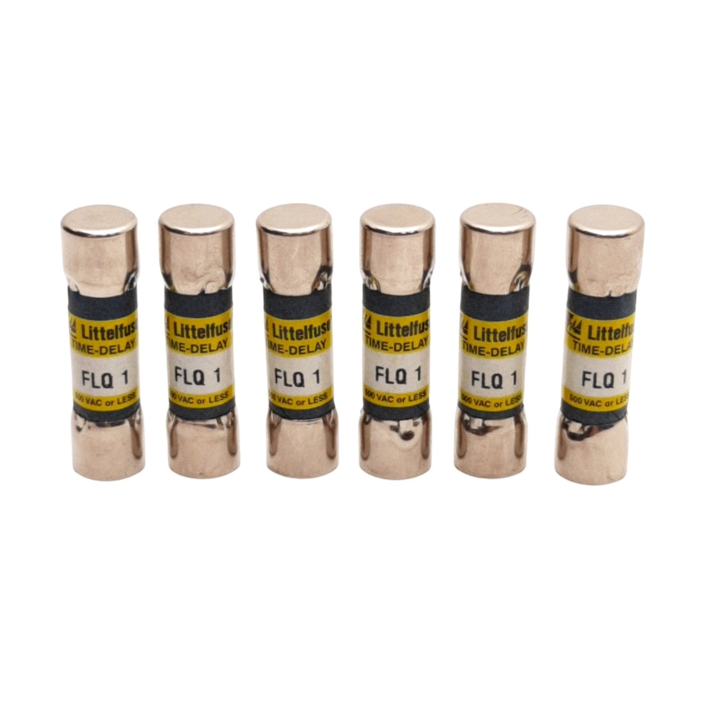 Used Lot of 6 Littelfuse FLQ1 Time-Delay Fuse, 500 VAC 1A, ø10mm 38mm Length