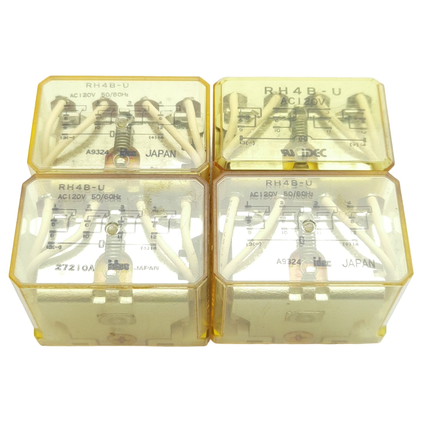 Used Lot of 4 Idec RH4B-UAC120V Ice Cube Plug-In Relay, 4PDT, 10A, 120VAC Coil