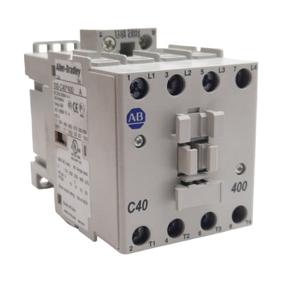 Used Allen Bradley 100-C40D400 Contactor, 4-Pole + 4N.O., 40A 600VAC, 110/120VAC Coil