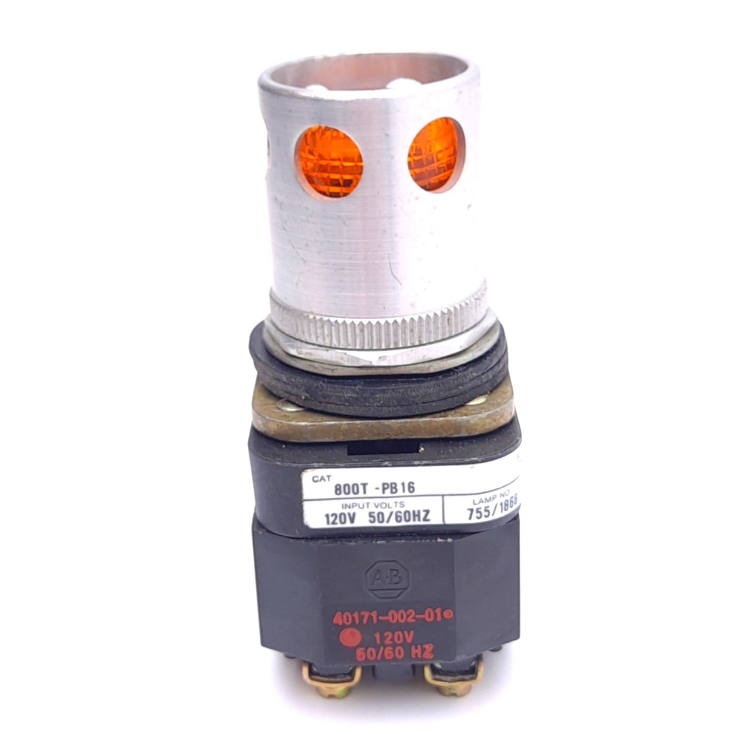 Used Allen Bradley 800T-PB16A Amber Push Button, ø30mm, 1NO 1NC, 600VAC 10A Contact