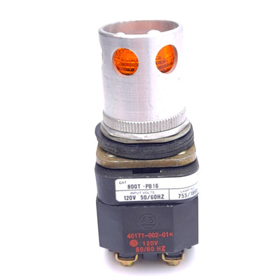 Used Allen Bradley 800T-PB16A Amber Push Button, ø30mm, 1NO 1NC, 600VAC 10A Contact