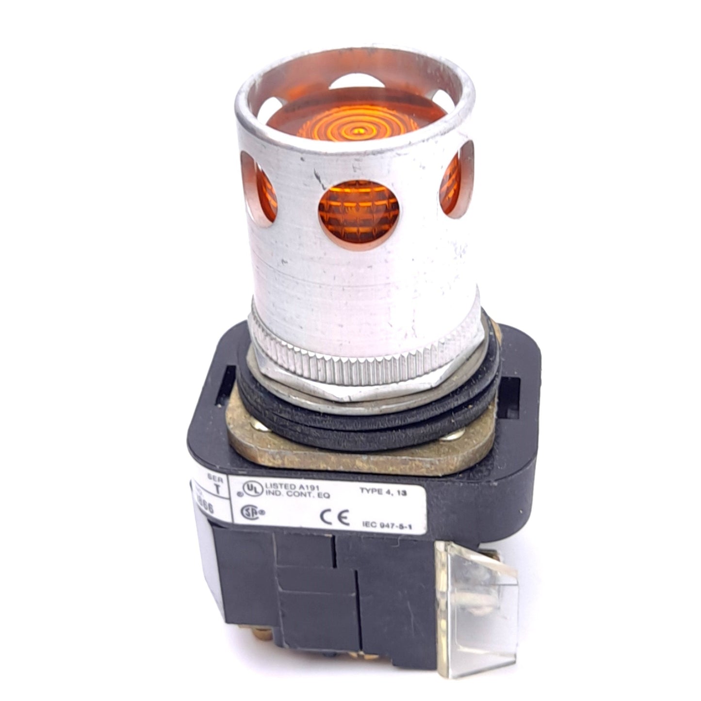 Used Allen Bradley 800T-PB16A Amber Push Button, ø30mm, 1NO 1NC, 600VAC 10A Contact