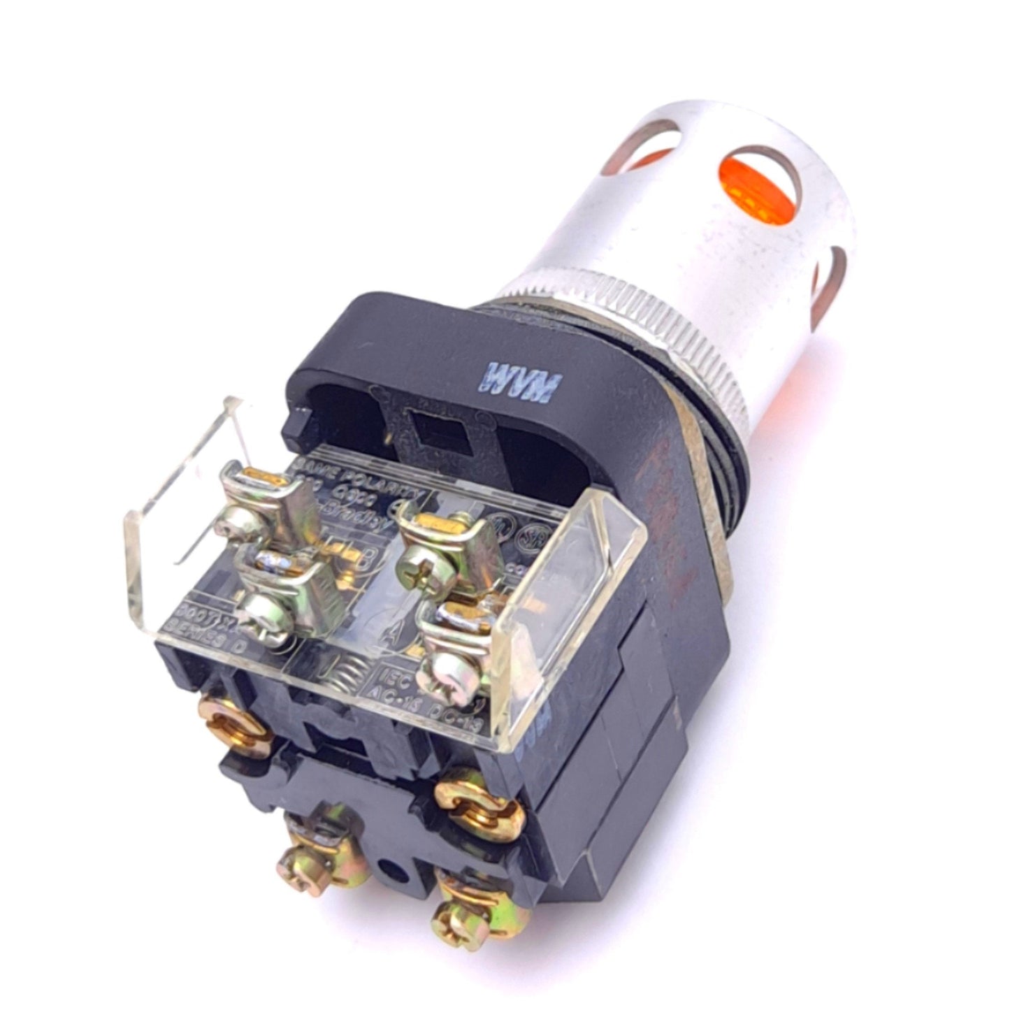 Used Allen Bradley 800T-PB16A Amber Push Button, ø30mm, 1NO 1NC, 600VAC 10A Contact