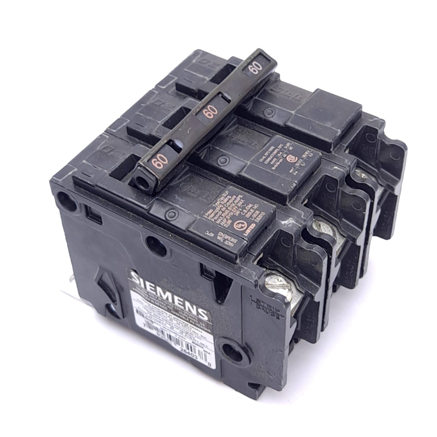 Used Siemens B360H Circuit Breaker, 3-Pole 60A, 240VAC 3-Phase, Thermal Magnetic