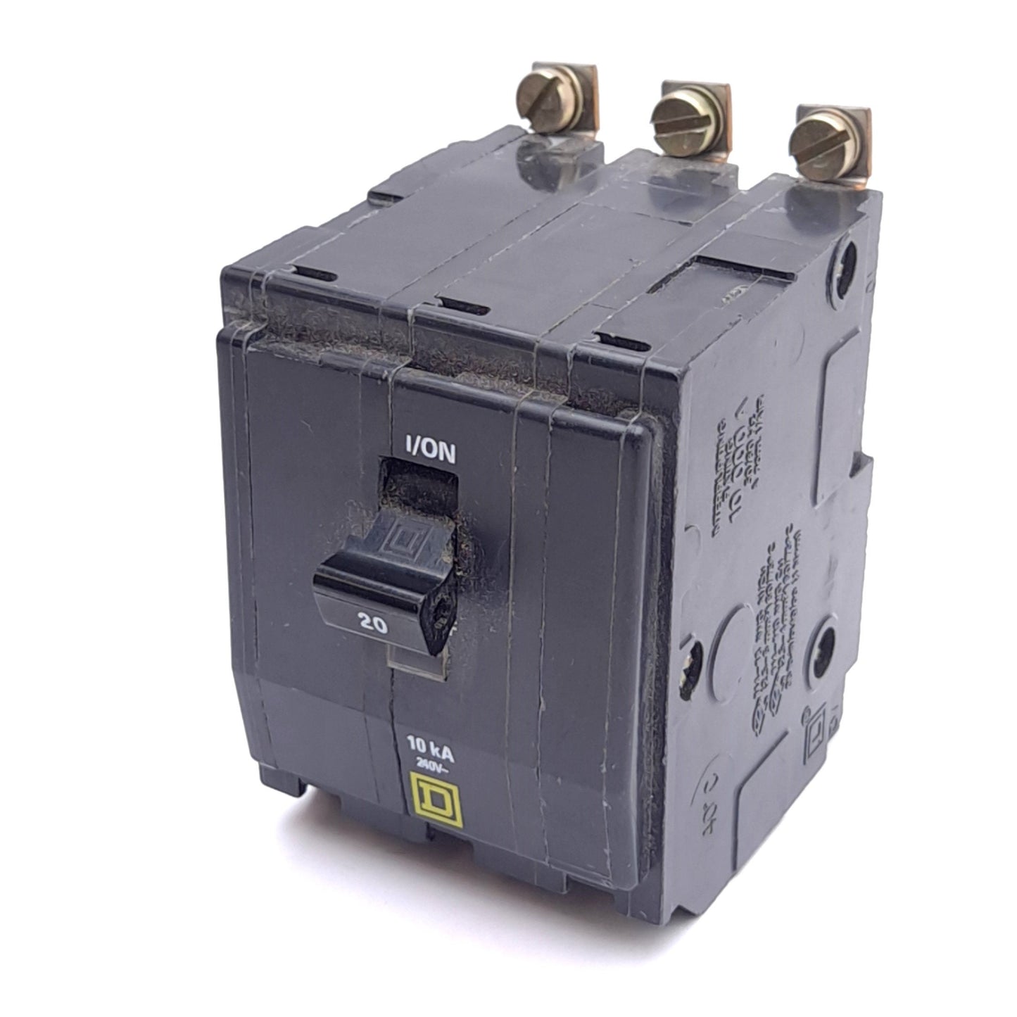 Used Schneider QOB320 Circuit Breaker, 3-Pole 20A, 120/240VAC, Thermal Magnetic