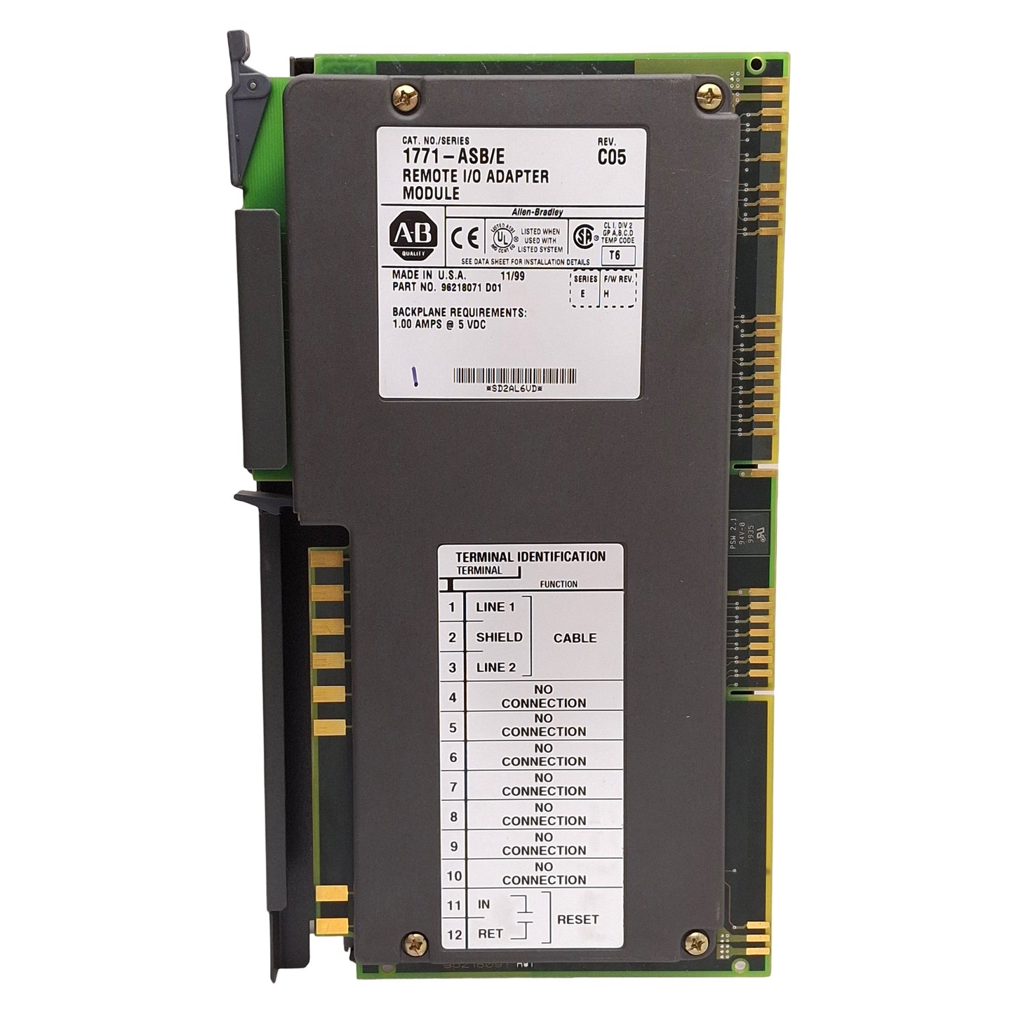 Used Allen Bradley 1771-ASB E Remote I/O Adapter Module, 32 Digital I/O, 5VDC 1A