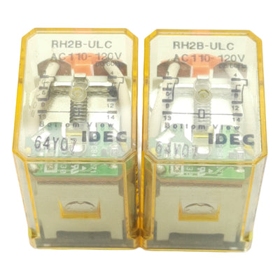 New Lot of 2 Idec RH2B-ULCAC110-120V Ice Cube Relay DPDT 10A, 110-120VAC Coil