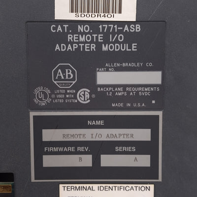 Used Allen Bradley 1771-ASB A Remote I/O Adapter Module, 16 Digital I/O, 5VDC 1.2A
