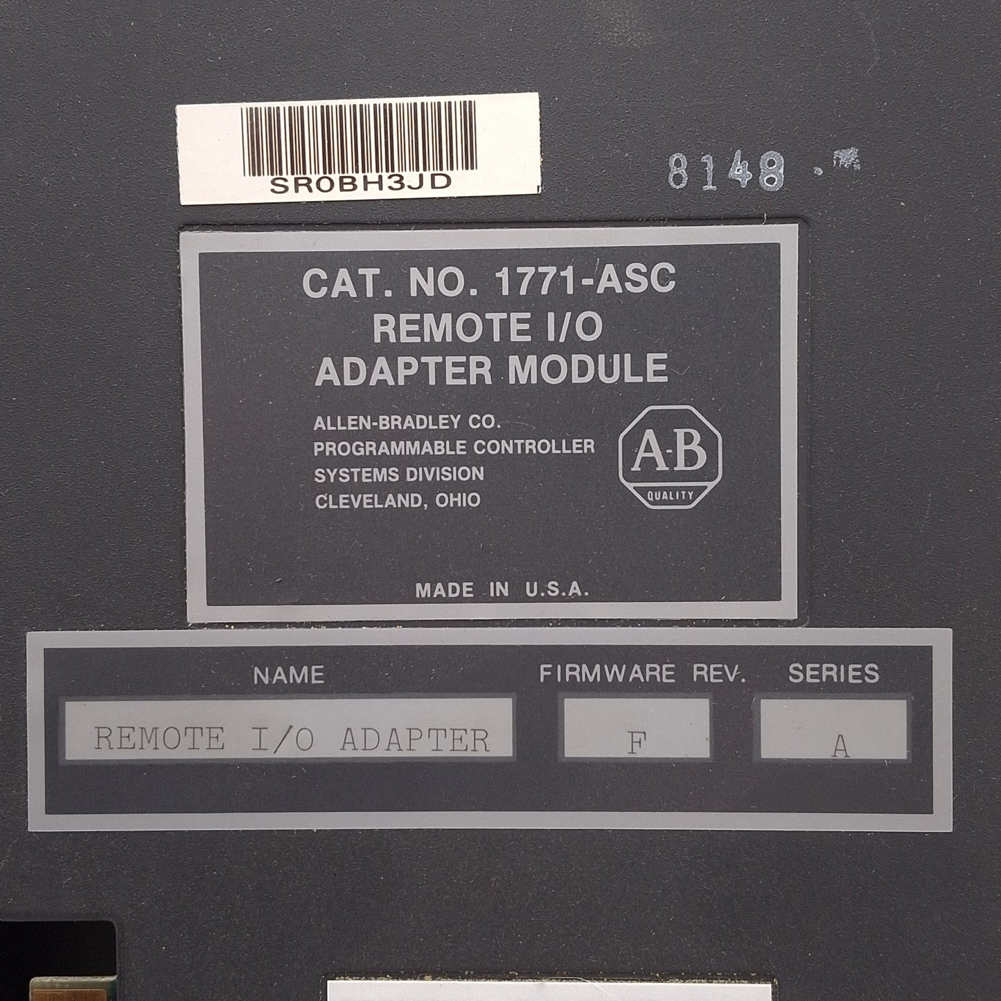 Used Allen Bradley 1771-ASC Series A Remote I/O Adapter Module, Firmware Rev F