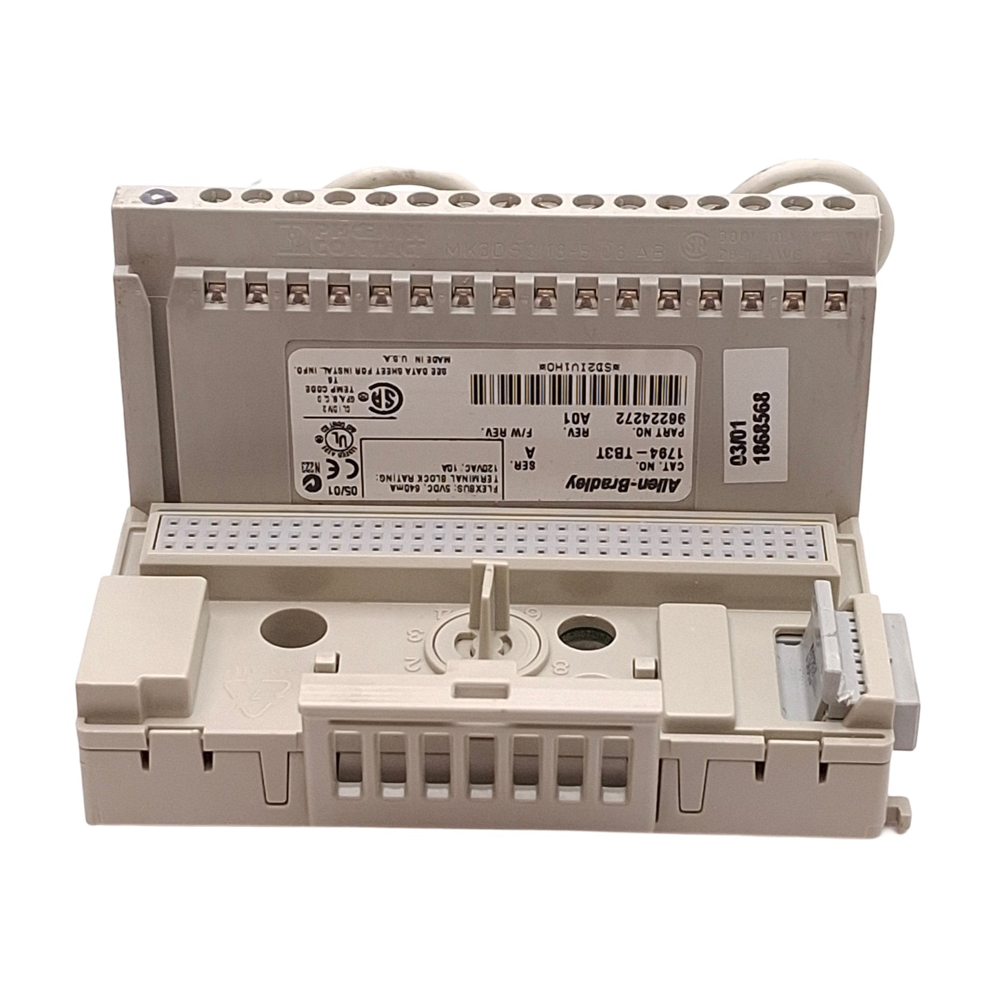 Used Allen Bradley 1794-TB3T Flex I/O Terminal Base, 16 I/O, 120VAC 10A, DIN Rail
