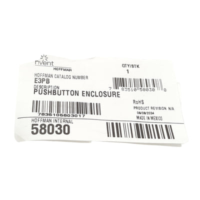 New nVent Hoffman E3PB Pushbutton Enclosure, 3-Hole, 8in x 3.25in x 2.75in