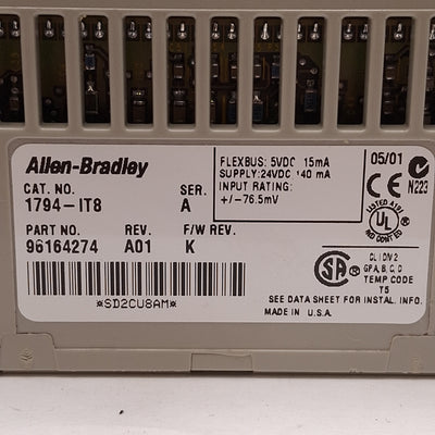 Used Allen Bradley 1794-IT8 Thermocouple/mV Input Module, 8-channel, ±76.5mV Input