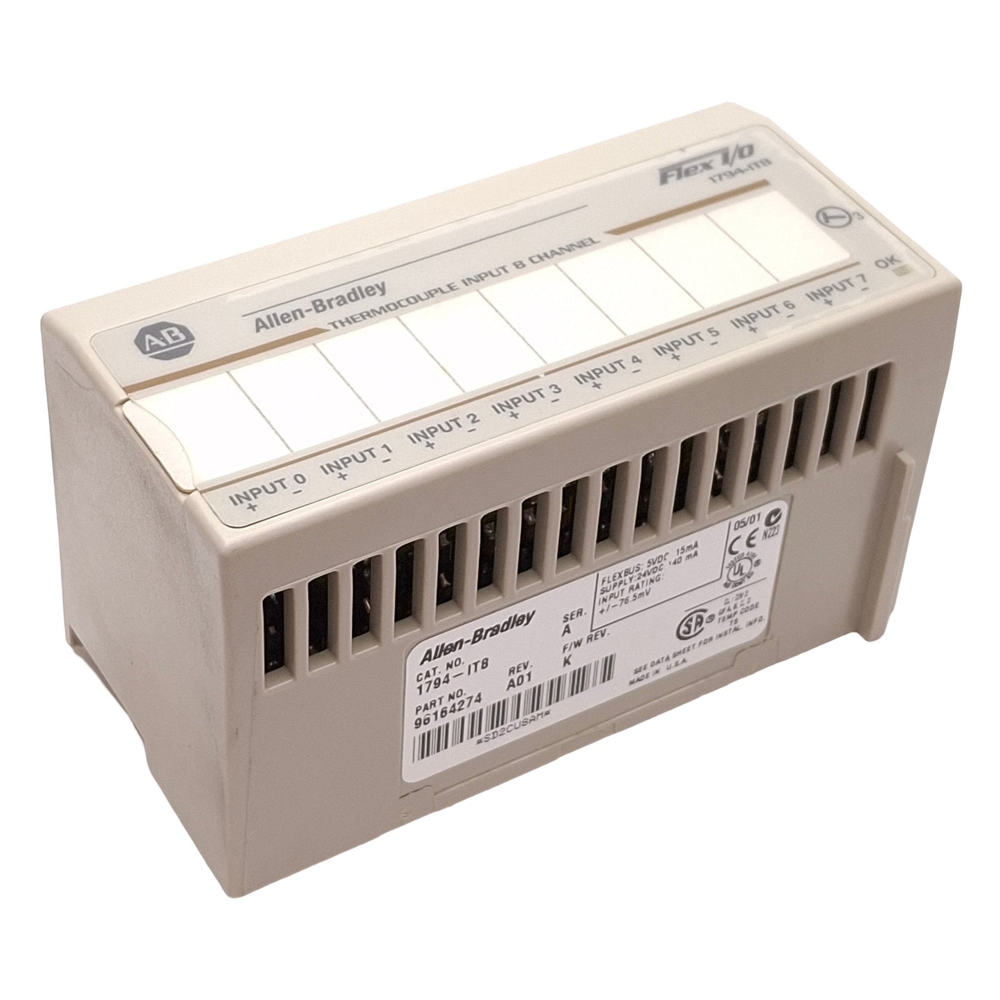 Used Allen Bradley 1794-IT8 Thermocouple/mV Input Module, 8-channel, ±76.5mV Input