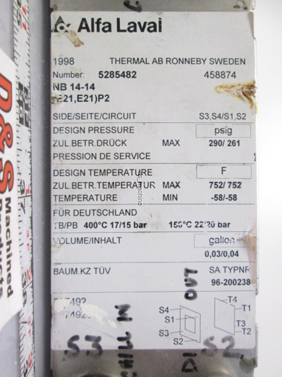 Used Alfa Laval 5285482 NB 14-14 (E21, E21)P2 Heat Exchanger -58° to 752°F 290PSI