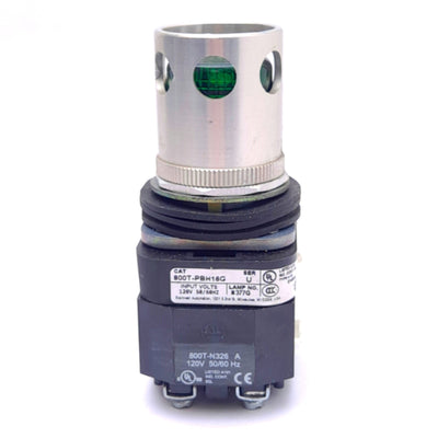 Used Allen Bradley 800T-PBH16G Pushbutton Switch w/ Guard, ø30mm,1NO 1NC, 600VAC 10A