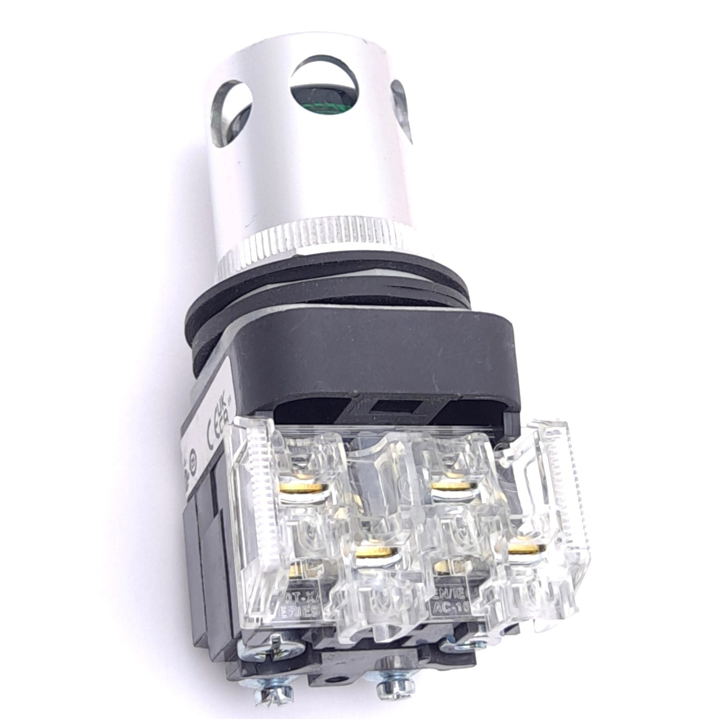 Used Allen Bradley 800T-PBH16G Pushbutton Switch w/ Guard, ø30mm,1NO 1NC, 600VAC 10A