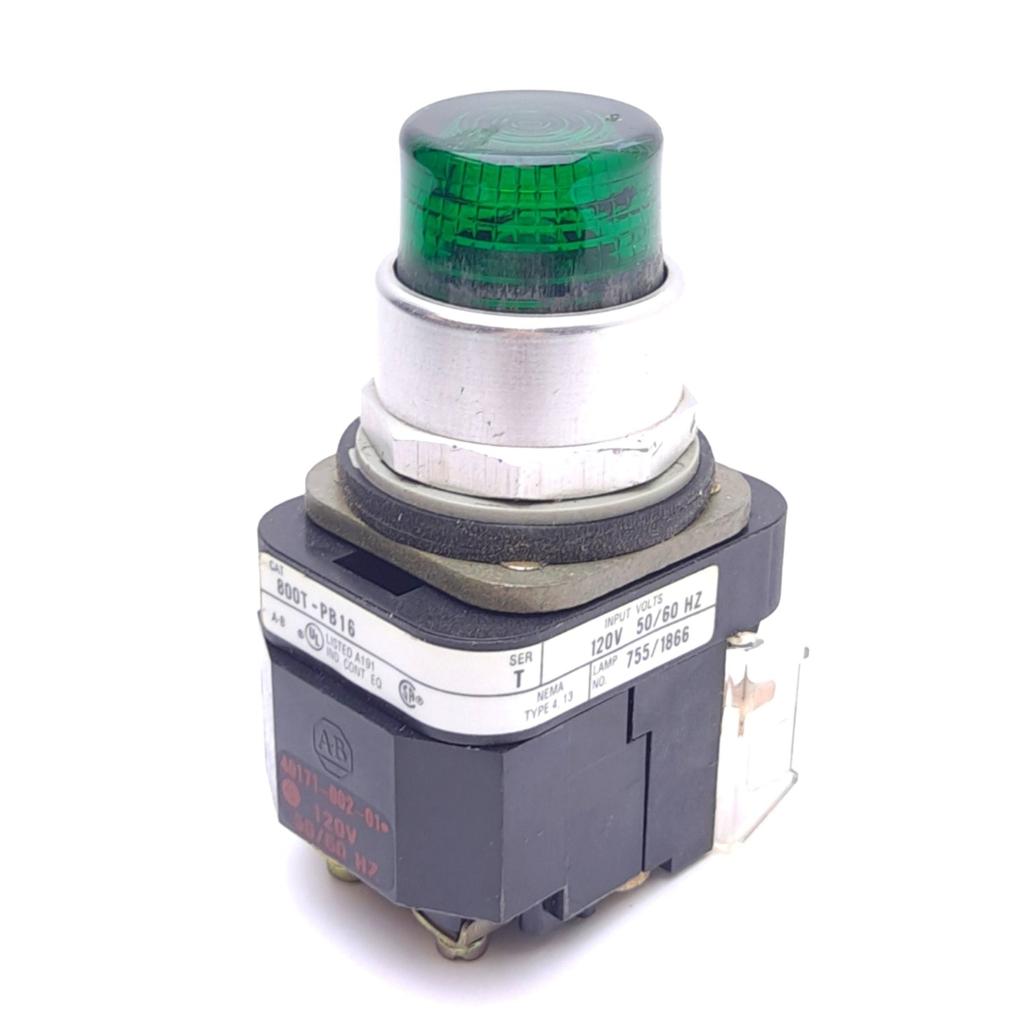 Used Allen Bradley 800T-PB16G Green Pushbutton Switch, ø30mm,1NO 1NC, 600VAC 10A