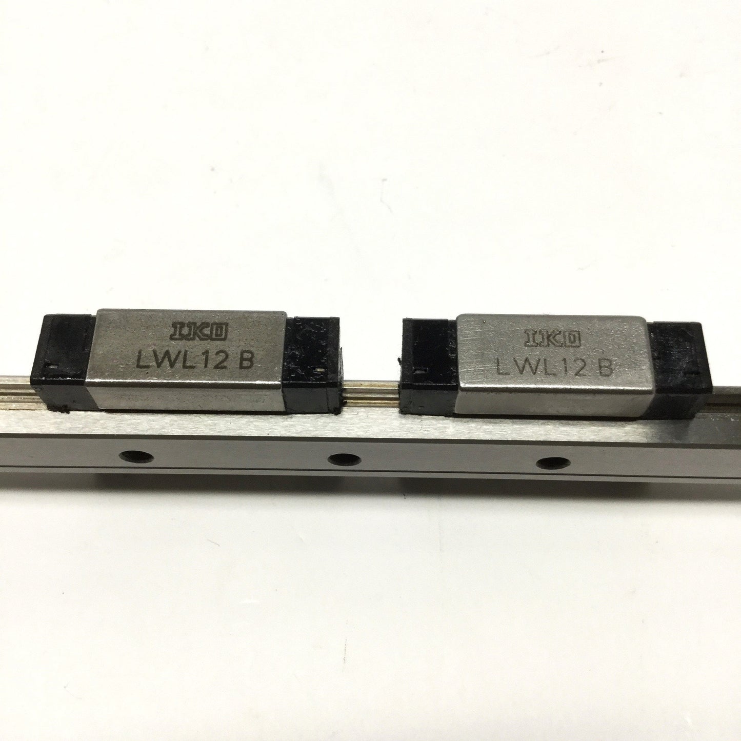 Used IKO LWL12B Ball Bearing Slide Carriage Blocks (x2) on 350mm Linear Guide Rail
