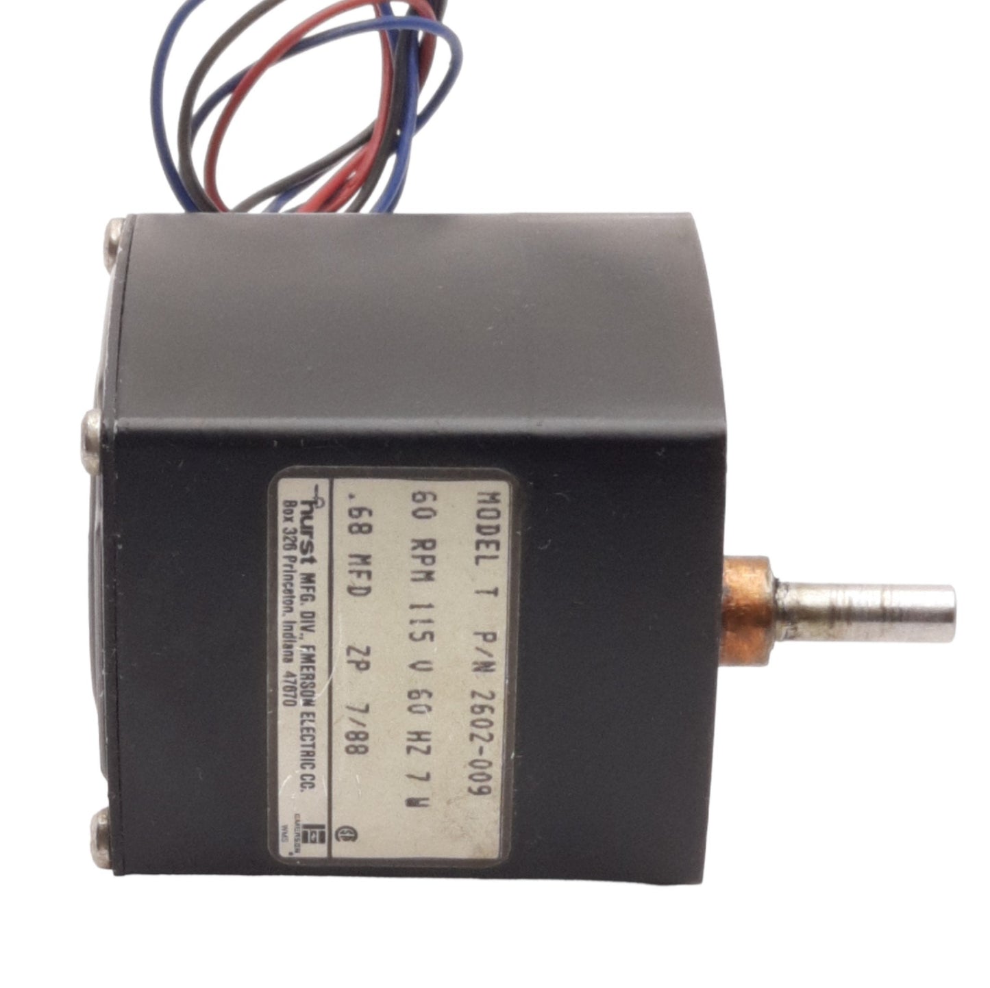 Used Hurst Model T 2602-009 Synchronous AC Gearmotor 115VAC, Shaft: 0.25", 60RPM